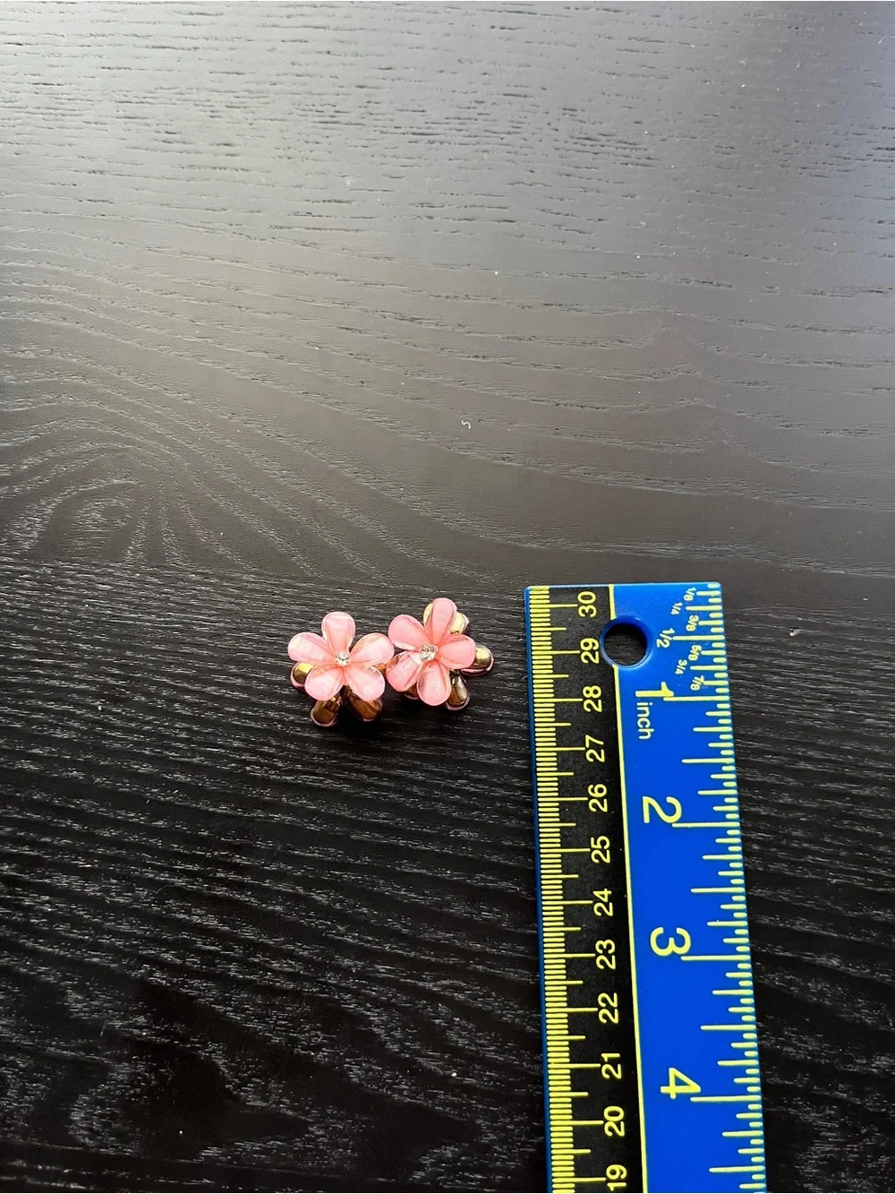 Pink Flower Mini Hair Claw Clips Gold Accent 2 Pack